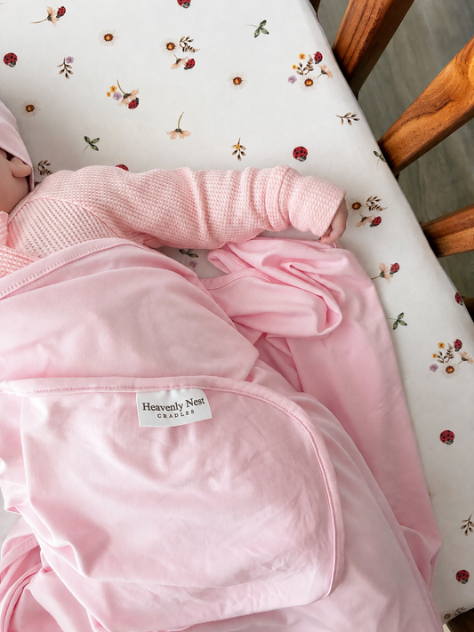Bamboo Swaddle & Top Knot Beanie Set - Soft Blush