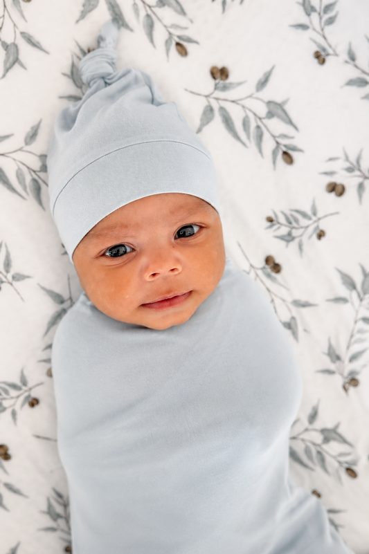 Bamboo Swaddle & Top Knot Beanie Set - Blue Haze